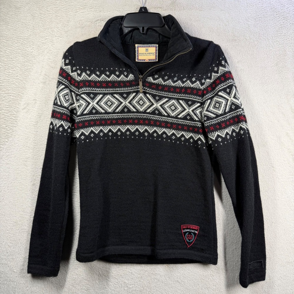 Dale of Norway Sweater Women M Black Nordic US Olympic Collection 1/4 Zip Wool